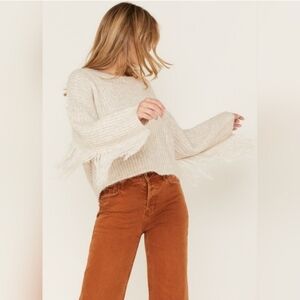 Wild Moss Cream/Ivory Fringe Longsleeve Sweater Size Medium